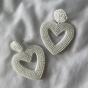 Elegant White Beaded Heart Earrings - Barely Worn